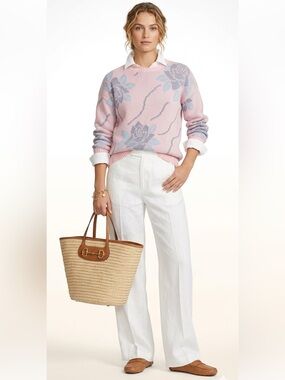 Vintage Pink Floral Print Sweater With A Bit Of Shimmer